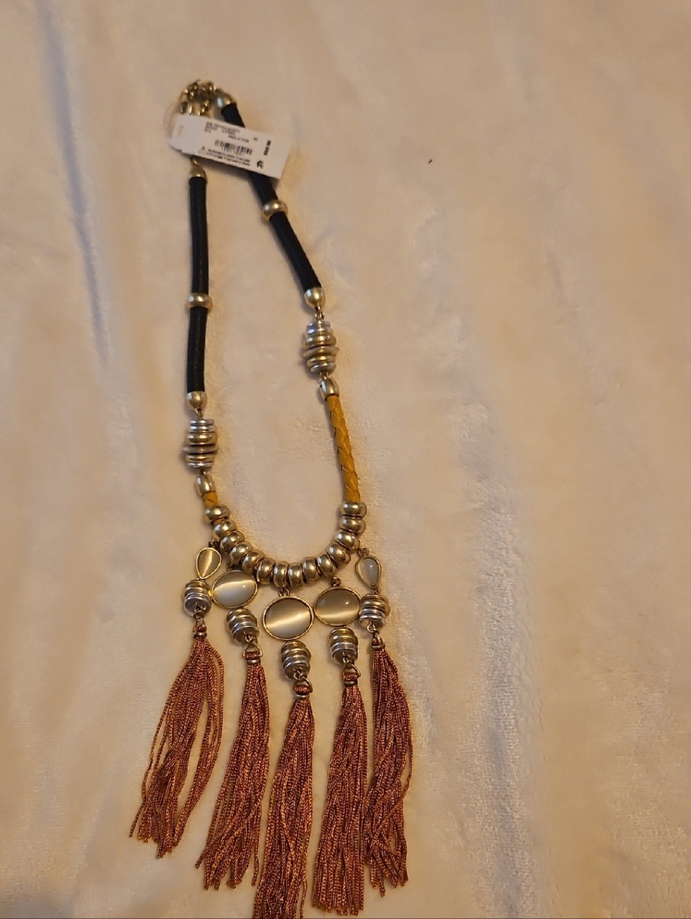 Lucky Brand Gold-Tone Beaded Necklace with Rust Tassels - Picture 3 of 8